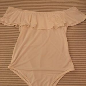 off the shoulder ruffle bodysuit
